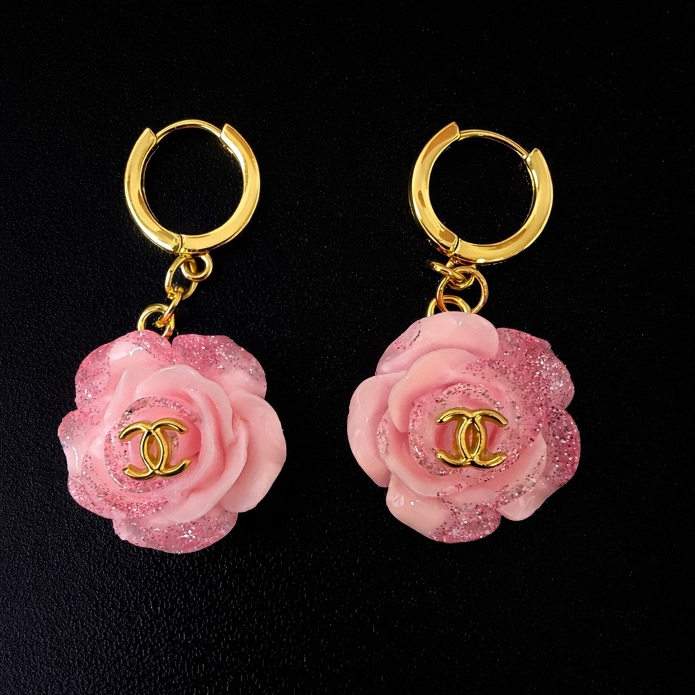 Pink flower earrings